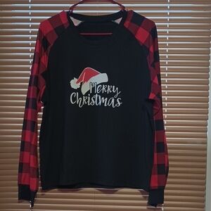 Merry Christmas Plaid Sleeve Top